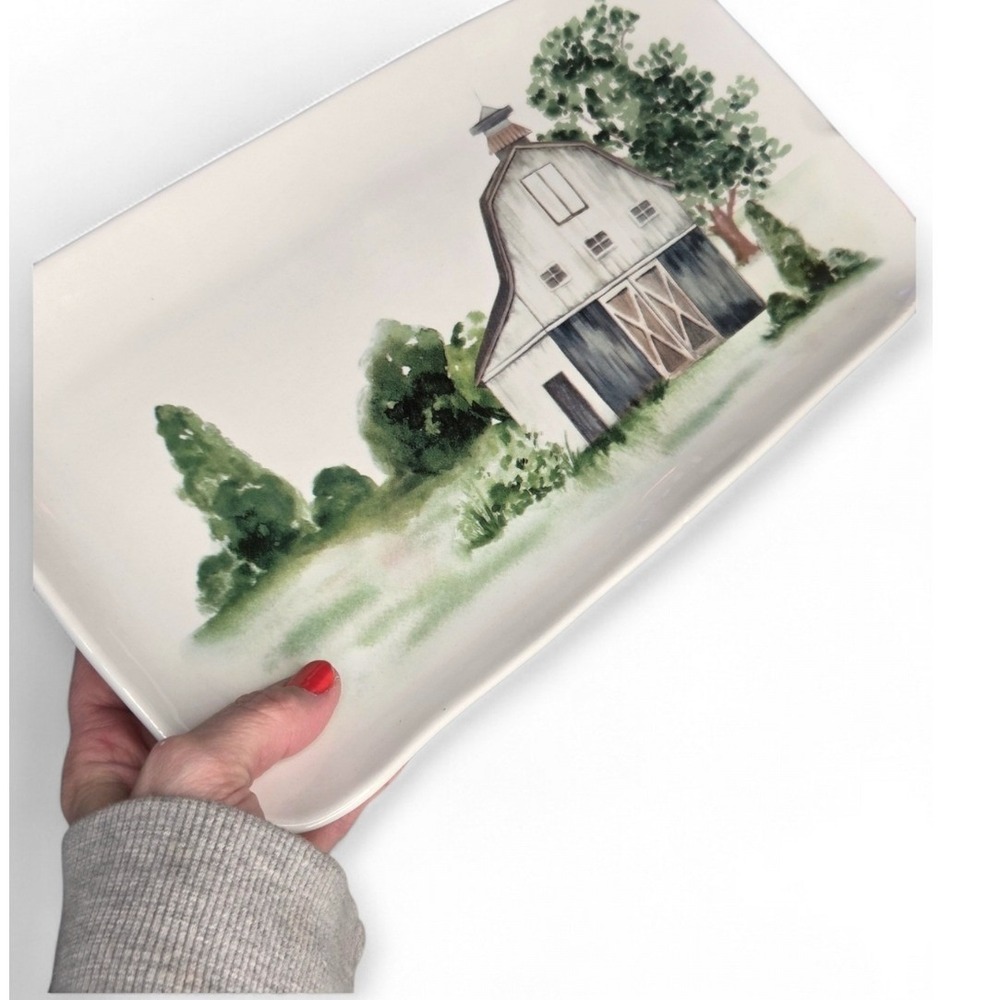 Market Square Ceramic Barn Countryside Serving Tray Farmhouse
